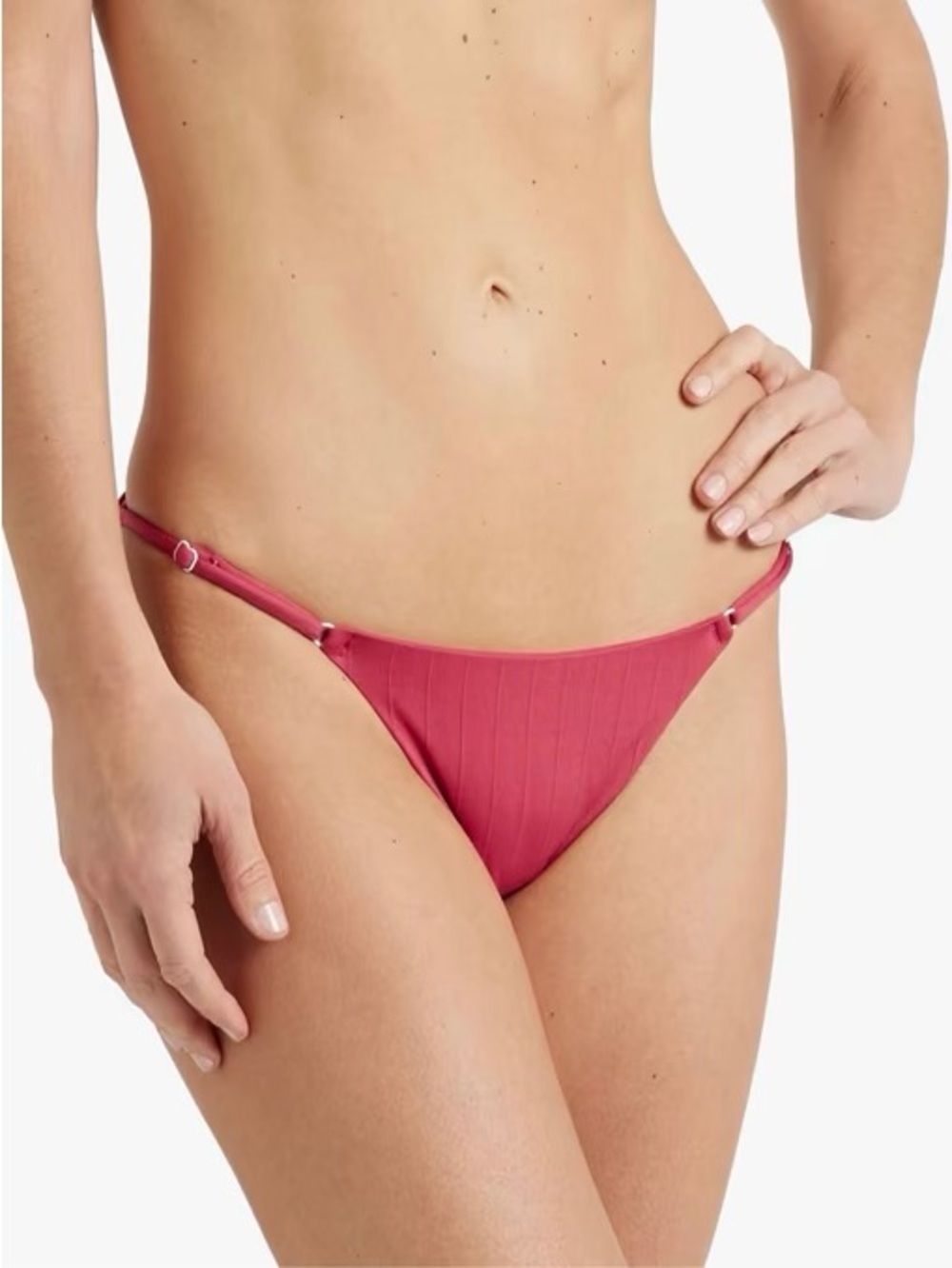 NWT Onia ‘Hannah’ Ribbed Low-Rise Bikini Briefs in “Rose” Red / Coral Size M